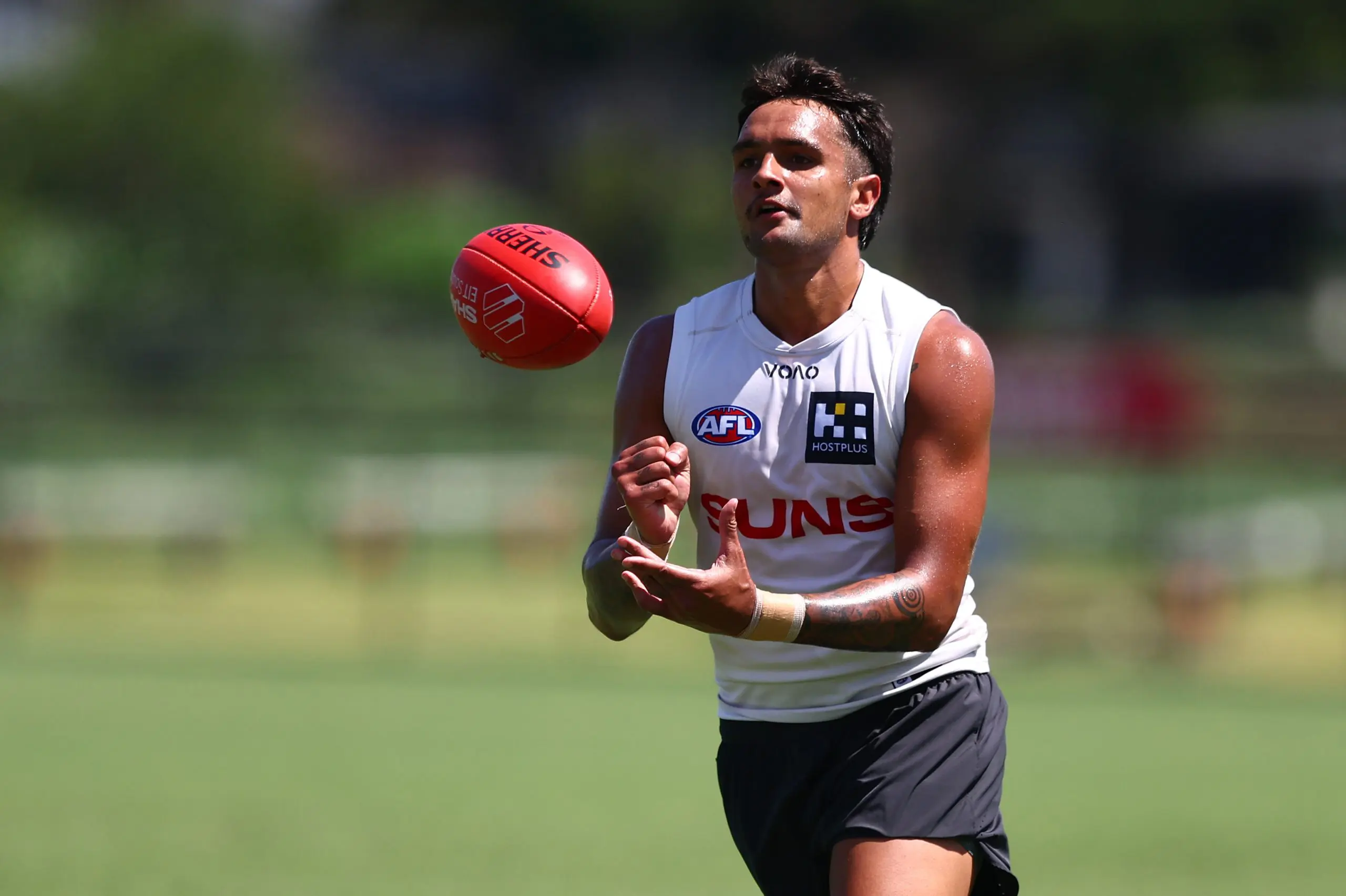 GOLD COAST, AUSTRALIA - DECEMBER 01: Jamarra Ugle-Hagan during a Gold Coast Suns AFL training session at People First Stadium on December 01, 2025 in Gold Coast, Australia. (Photo by Chris Hyde/Getty Images)