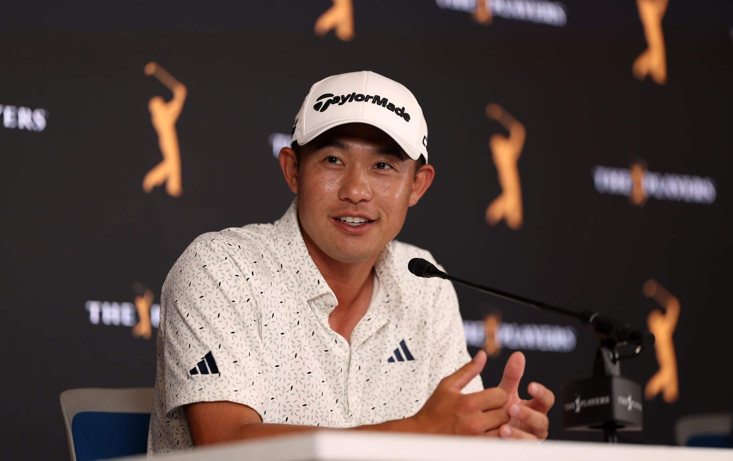 Collin Morikawa answers questions from media before The Players Championship.