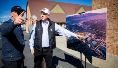 Jared Parker, from myHometown Salt Lake City, left, and Kent Bowman, Cities Strong Foundation board...