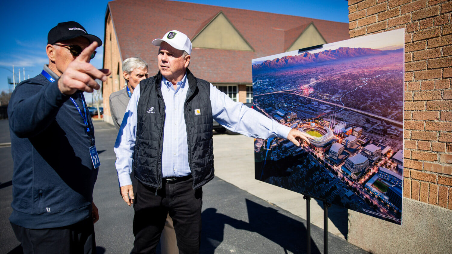 Jared Parker, from myHometown Salt Lake City, left, and Kent Bowman, Cities Strong Foundation board...