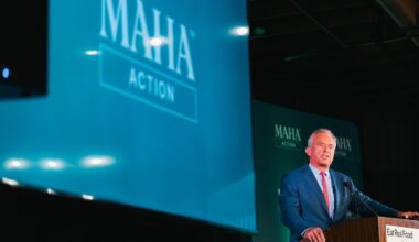 Robert F. Kennedy Jr. spoke during an "Eat Real Food" rally at Brazos Hall in Austin, Texas, last month.