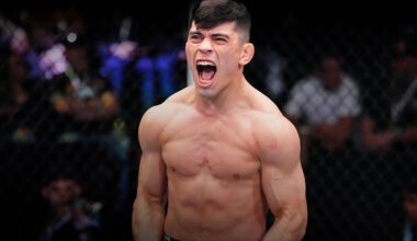 Kevin Vallejos celebrates UFC win