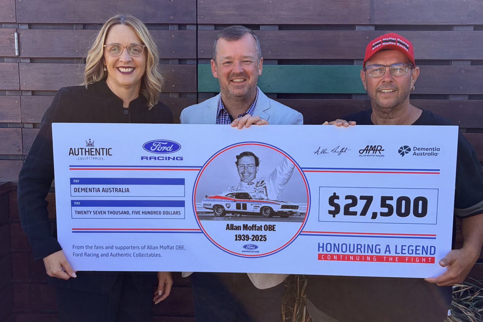 Phill Grant (right) and William Hall (middle) presented professor Tanya Buchanan (left) with a cheque for $27,500 for Dementia Australia.