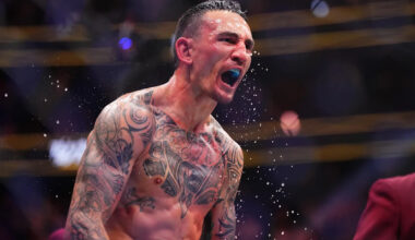 Max Holloway celebrates UFC win