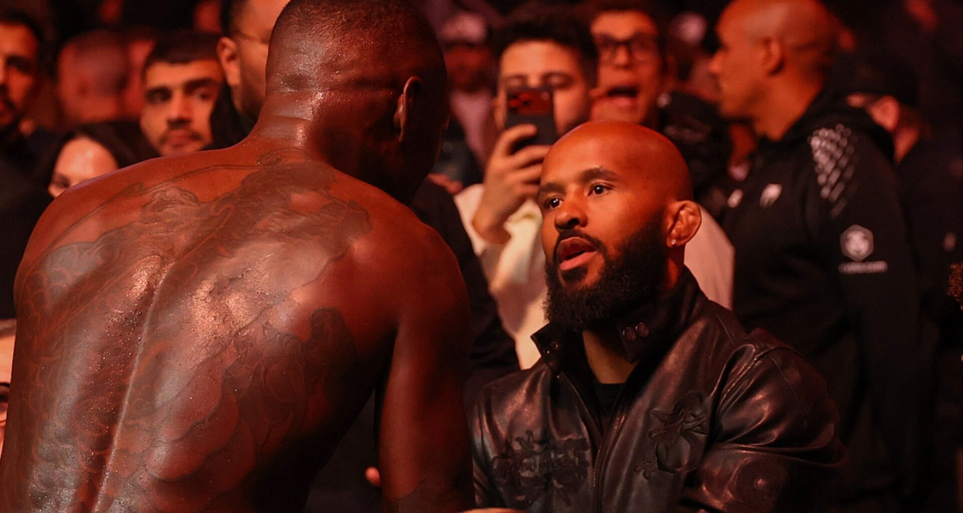 Israel Adesanya and Demetrious Johnson at UFC Seattle