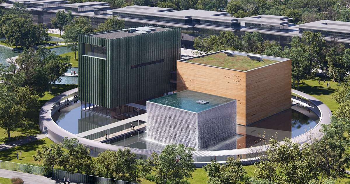 OPEN's shede culture museum shaped from earth, glass & bronze