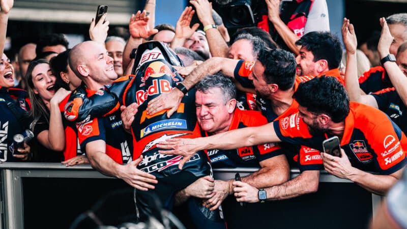 Pedro Acosta, KTM, celebrates at the Thai GP