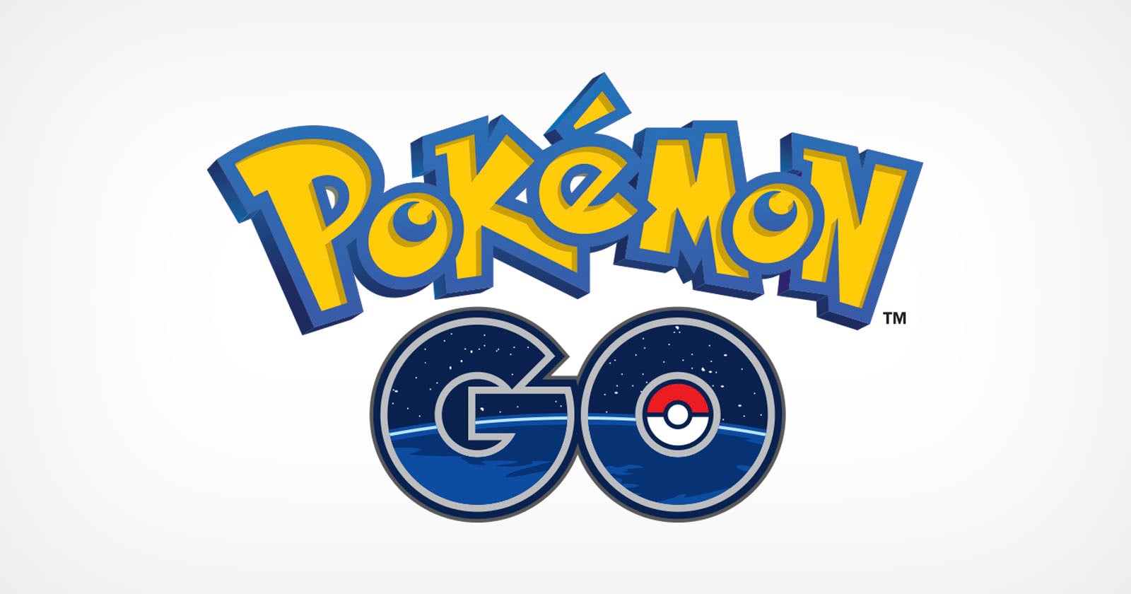 The Pokémon GO logo features "Pokémon" in bold, yellow letters with a blue outline above "GO," with the "O" designed as a Poké Ball against a starry night background.