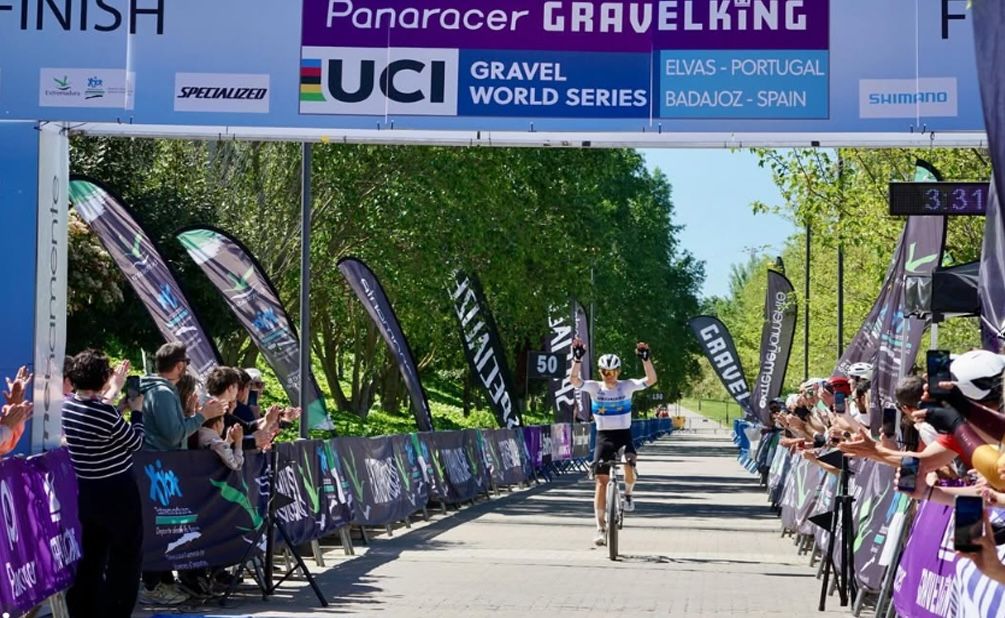 Mads W&uuml;rtz Schmidt (Denmark) rode in his European Gravel champion's jersey to an emphatic win at 114 Gravel Race, a route that links Portugal and Spain