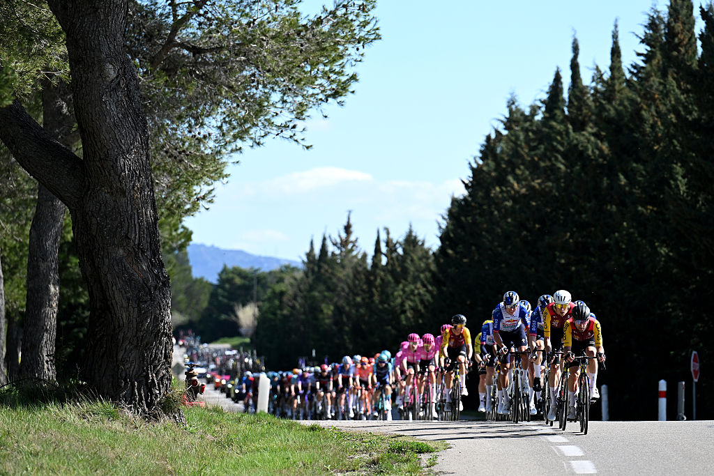 APT, FRANCE - MARCH 13: Benjamin Thomas of France and Louis Rouland of France and Team Cofidis lead the peloton during the 84th Paris-Nice 2026, Stage 6 a 179.3km stage from Barbentane to Apt 234m / #UCIWT / on March 13, 2026 in Apt, France. (Photo by Szymon Gruchalski/Getty Images)