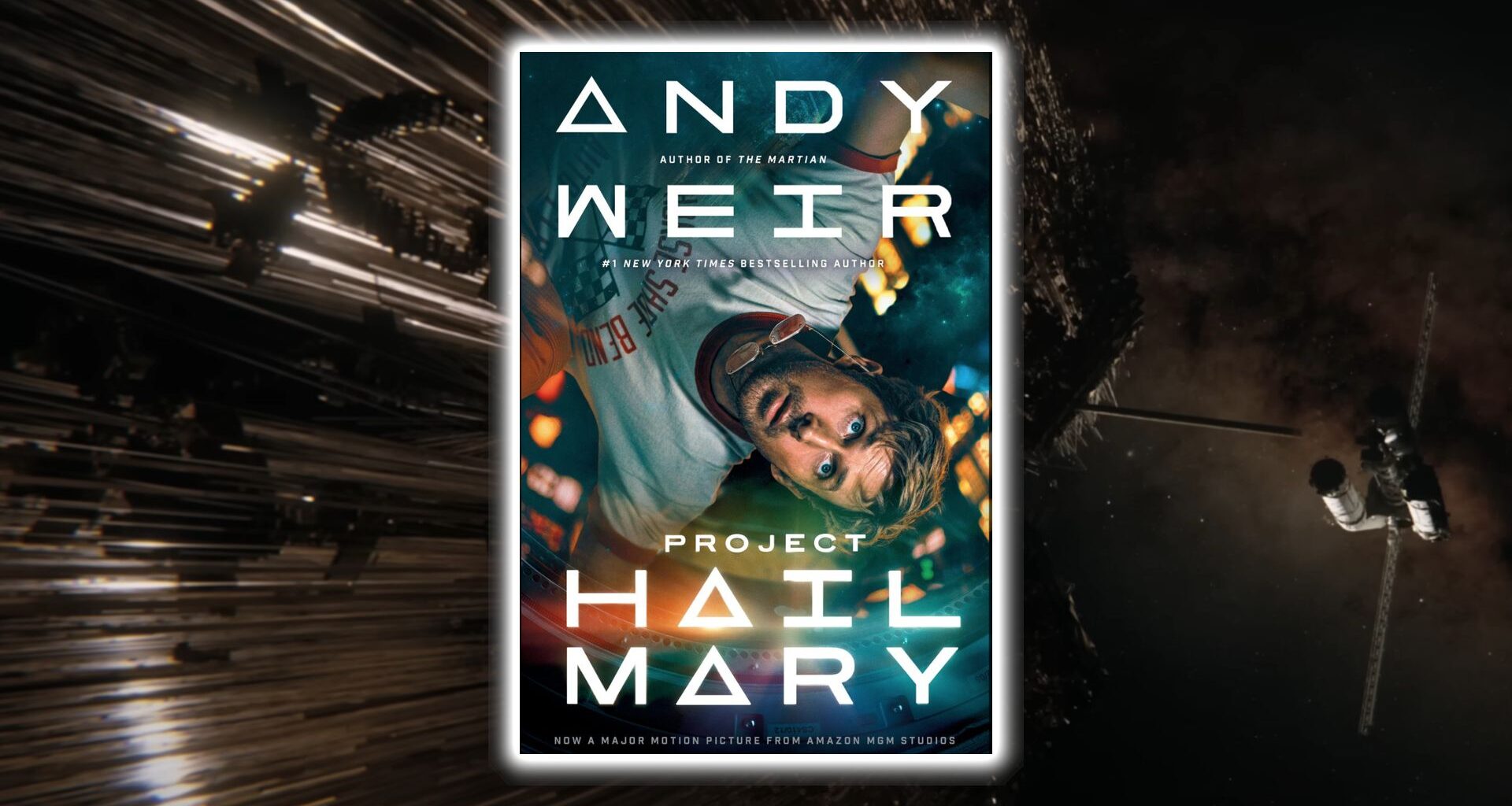 Project Hail Mary book cover shown in front of a screenshot of the Project Hail Mary movie.