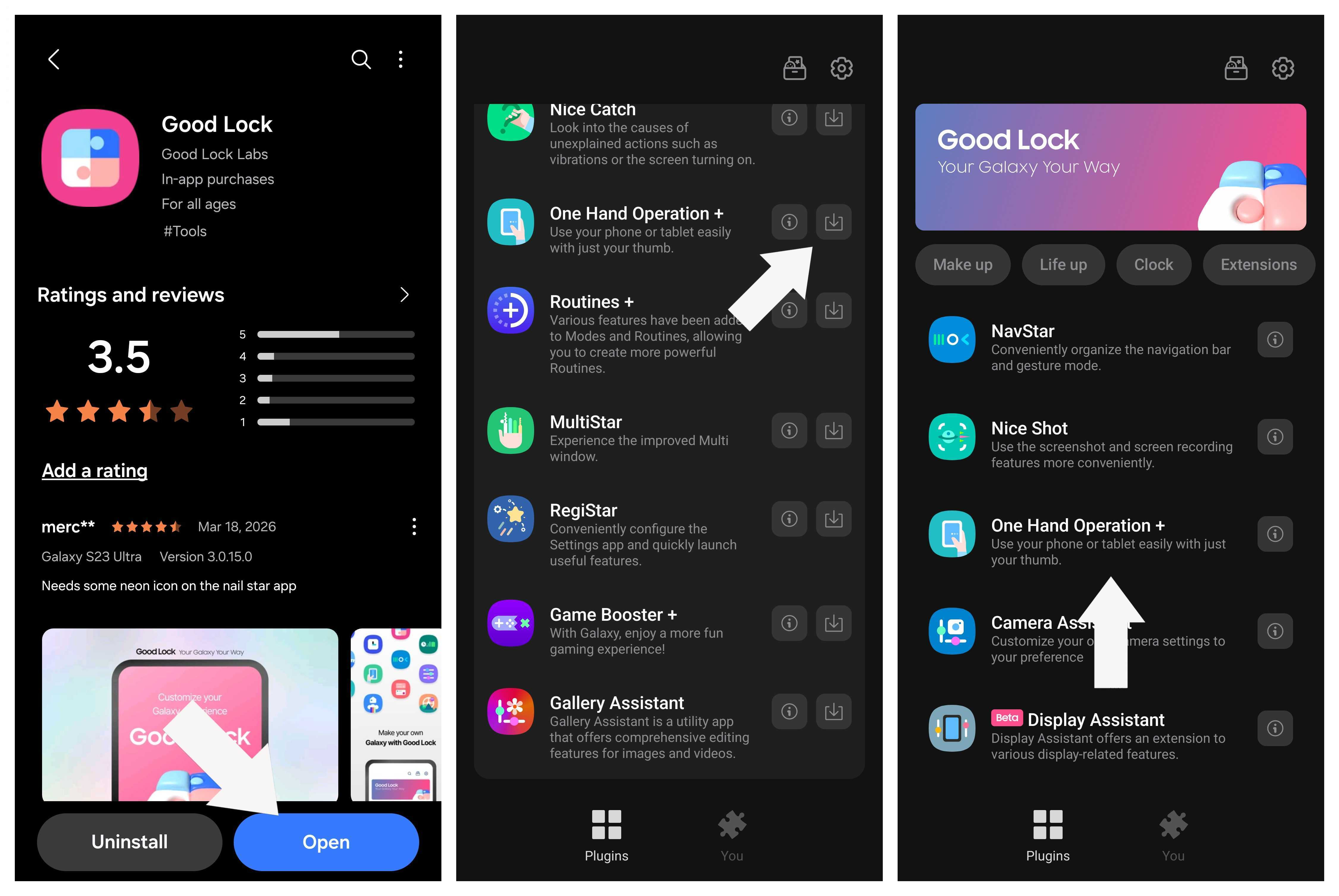 Creating an Assistant swipe gesture using One Hand Operation Plus in the Samsung Good Lock app