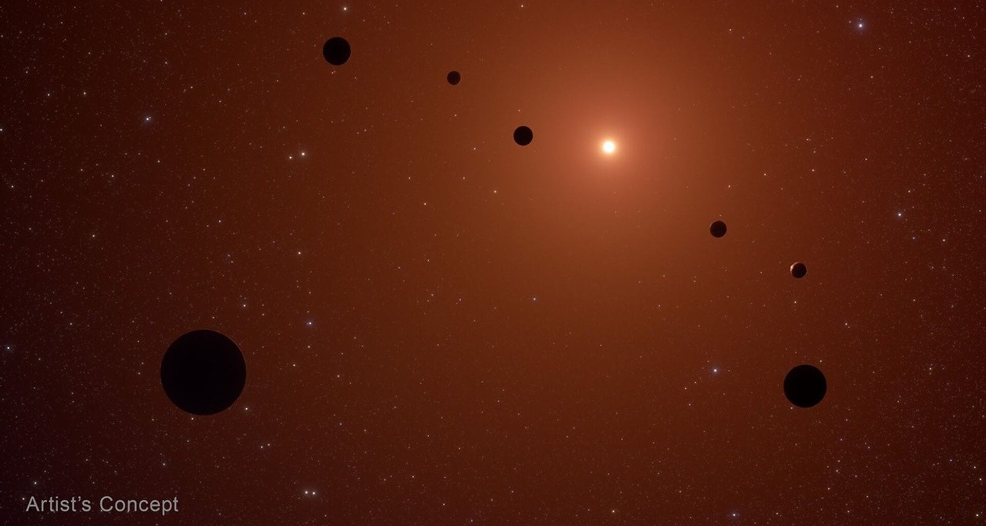 Artist's depiction of the TRAPPIST-1 System. Credit - NASA, ESA, CSA, Joseph Olmsted (STScI)