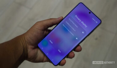 The Samsung Galaxy S26 Ultra, showing the Privacy Display popup menu.