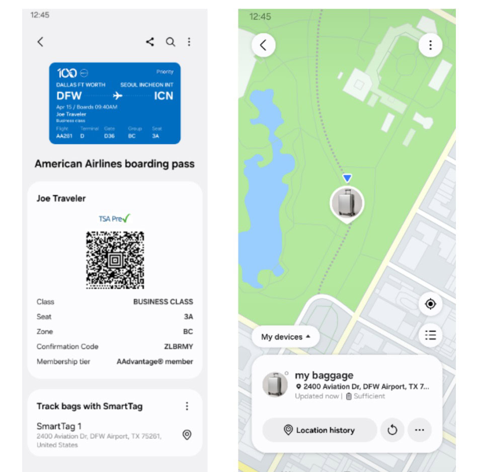 American airlines boarding pass added in Samsung Wallet