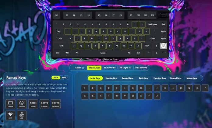 Screenshot of the GravaStar software showing how you can remap the keys.