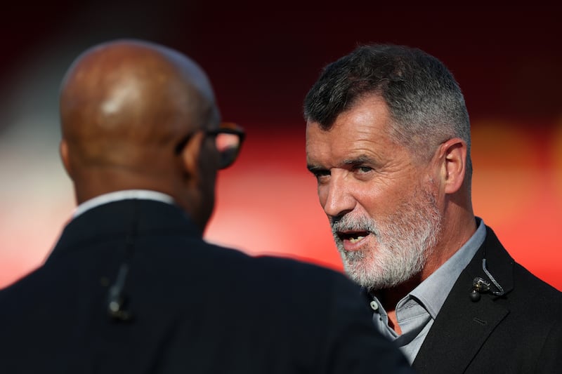Fellow pundits and former football players Ian Wright and Roy Keane. Photograph: Carl Recine/Getty