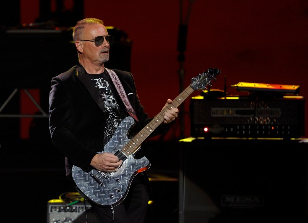 Founder of Zynex Inc., Sandgaard Capital and The Sandgaard Foundation Thomas Sandgaard plays guitar with his band Sandgaard during Mobile Recovery's Recover Out Loud concert at the International Theater at the Westgate Las Vegas Resort & Casino on Sept. 27, 2021, in Las Vegas, Nevada. (Photo by Ethan Miller/Getty Images