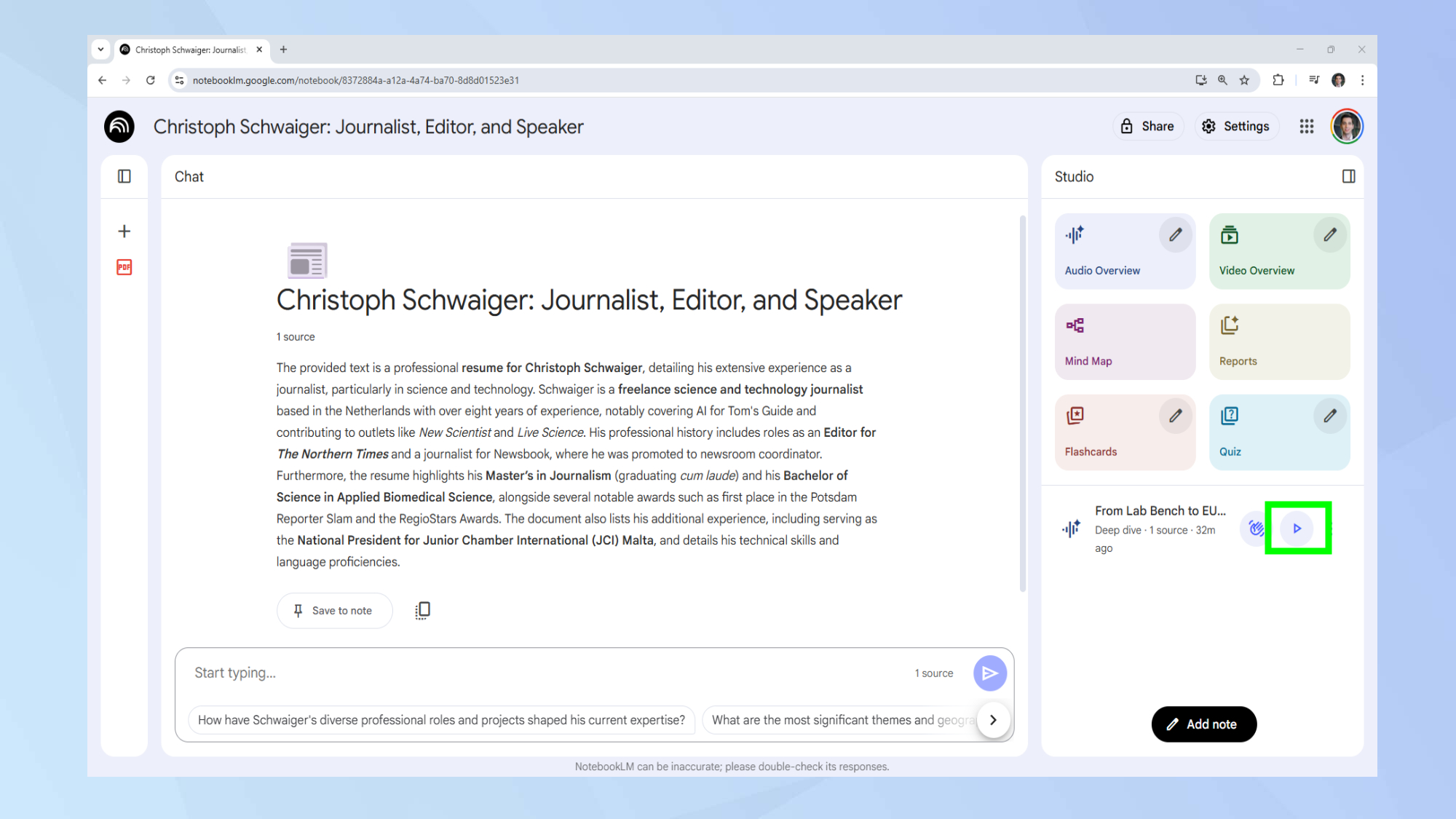 NotebookLM play your podcast