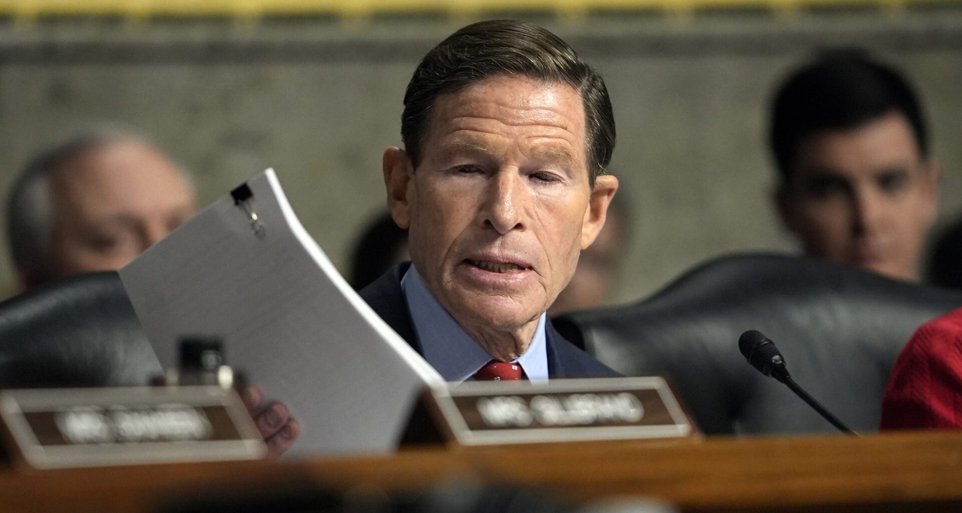 Jan 14, 2025; Washington, DC, USA; Sen. Richard Blumenthal, D-Conn., delivers remarks during a Senate Armed Services committee hearing on the expected nomination of Pete Hegseth to be Secretary of Defense on Tuesday, Jan. 14, 2025 in Washington, DC.