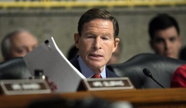 Jan 14, 2025; Washington, DC, USA; Sen. Richard Blumenthal, D-Conn., delivers remarks during a Senate Armed Services committee hearing on the expected nomination of Pete Hegseth to be Secretary of Defense on Tuesday, Jan. 14, 2025 in Washington, DC.