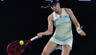 Elena Rybakina in action at the Australian Open.