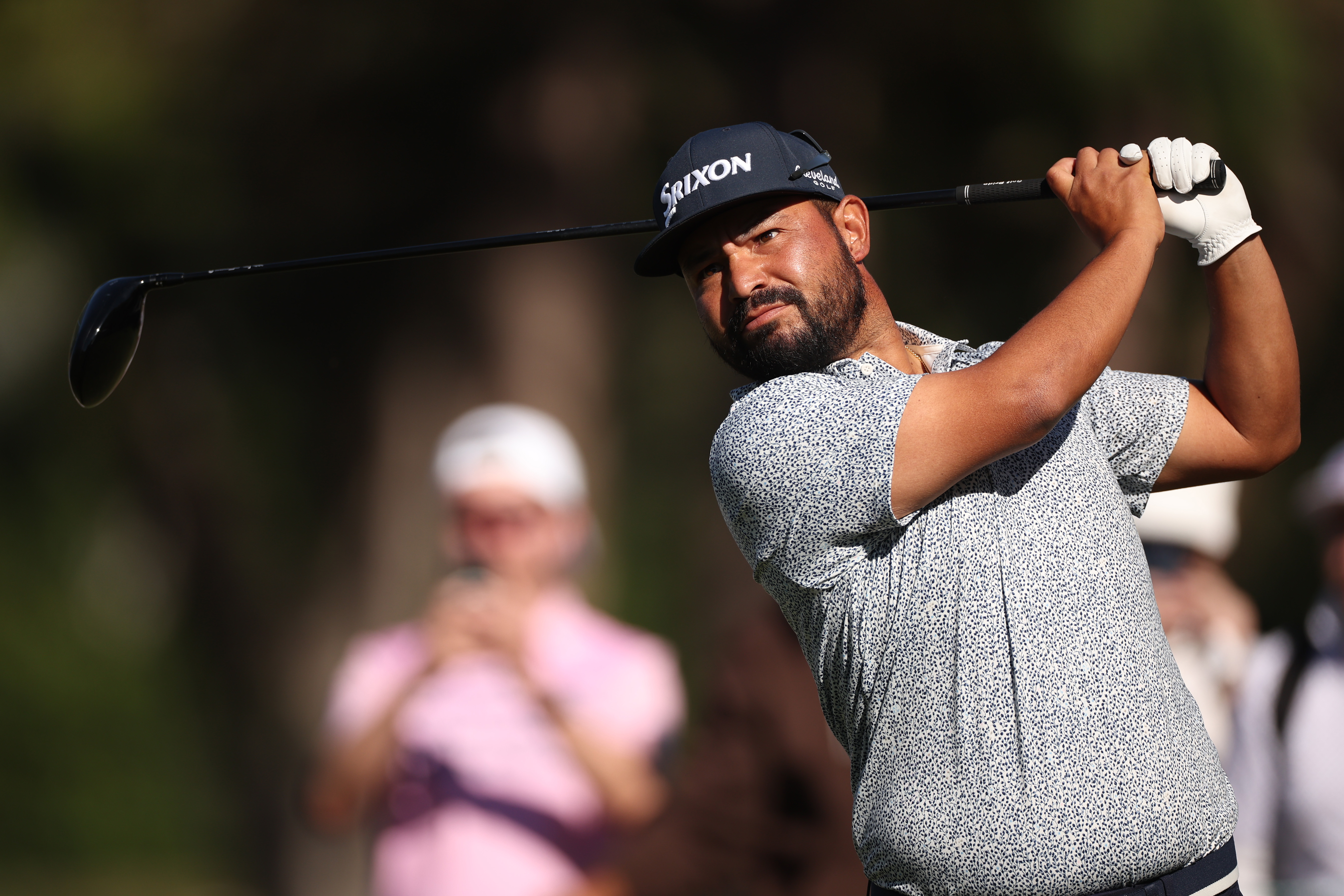 JJ Spaun hits a driver off the tee