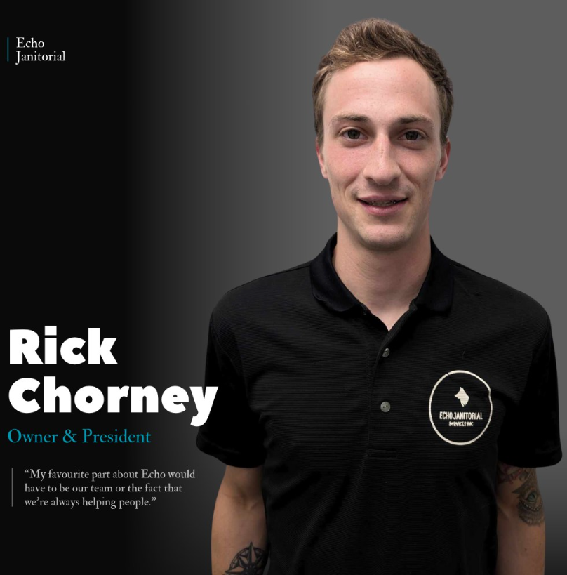 Rick Chorney, man in black polo against dark gray background