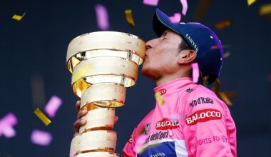 Nairo Quintana celebrates the win at the 2014 Giro d'Italia