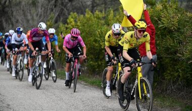 MARTINSICURO, ITALY - MARCH 12: (L-R) Wout van Aert of Belgium and Matteo Jorgenson of United States and Team Visma