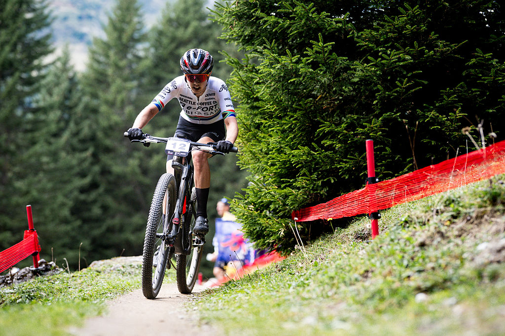 LENZERHEIDE, SWITZERLAND - SEPTEMBER 21: Lill Candice of South Africa competes during the Cross Country Olympic (XCO) race during the UCI Mountain Bike World Series Lenzerheide on September 21, 2025 in Lenzerheide, Switzerland. (Photo by Billy Ceusters/Getty Images)