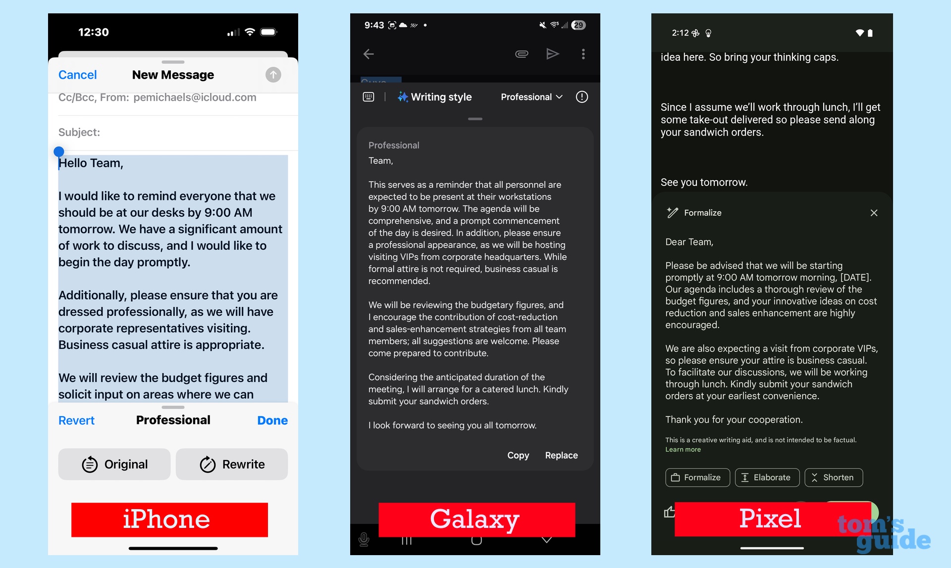 making writing sound more professional with ai writing tools on iPhone, Galaxy S25 and Pixel