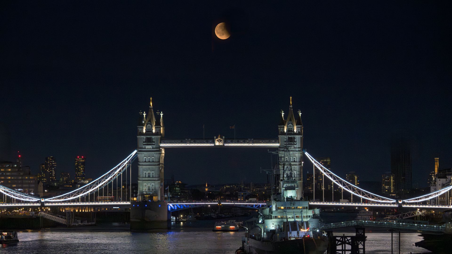A Full Moon captured over Tower Bridge in London