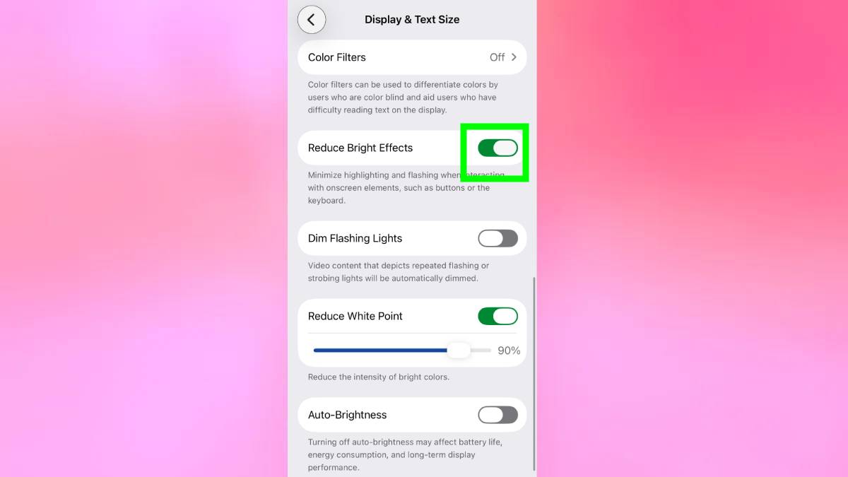 Reduce bright effects on iPhone iOS 26.4