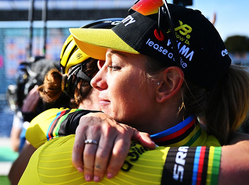 ROUBAIX, FRANCE - APRIL 12: Race winner Pauline Ferrand Prevot of France and Team Visma