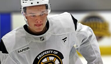 James Hagens participated in Bruins development camp after being drafted by the team last summer.