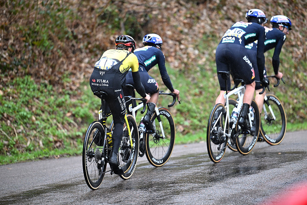 UCHON, FRANCE - MARCH 11: Jonas Vingegaard of Denmark and Team Visma | Lease a Bike competes in the breakaway during the 84th Paris-Nice 2026, Stage 4 a 195km stage from Bourges to Uchon / #UCIWT / on March 11, 2026 in Uchon, France. (Photo by Szymon Gruchalski/Getty Images)
