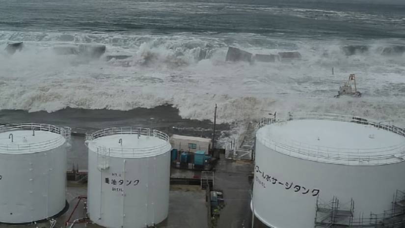 A tsunami crashing in Japan in Fukushima A Nuclear Nightmare.