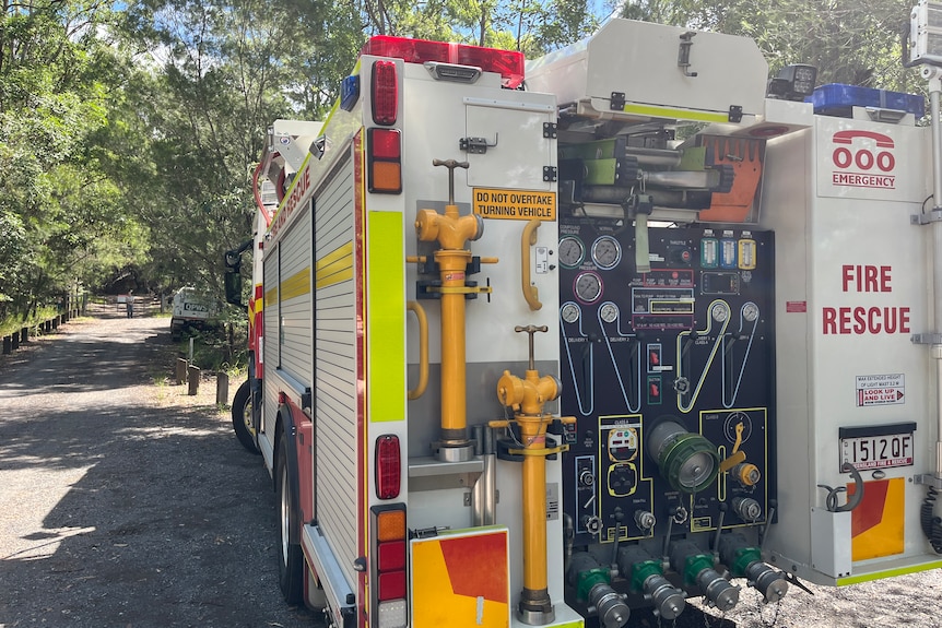 Back of a packed fire truck.