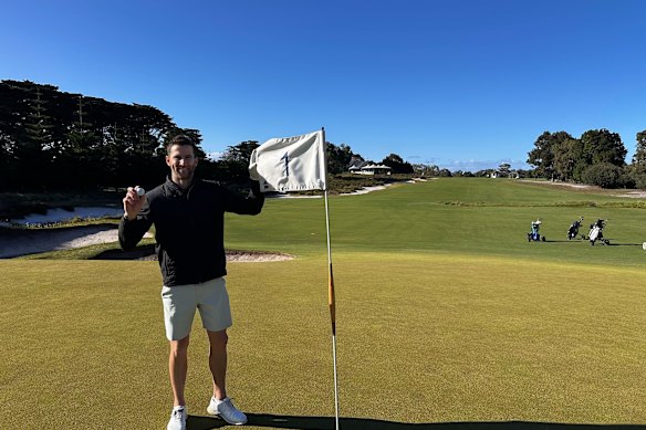 Jeremy Howe after his outrageous tee shot at Victoria Golf Club.
