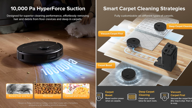 10,000Pa Powerful Suction, Self Emptying & Refilling