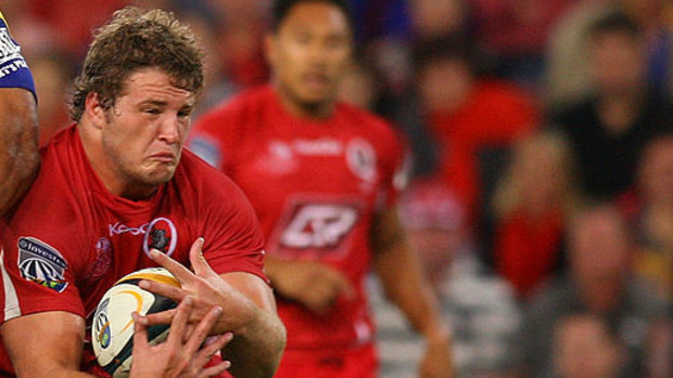 James Slipper in action for the Reds against the Highlanders in 2010 in Brisbane.