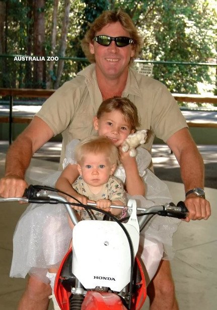 Bindi and Robert on Steve Irwin's motorcycle.