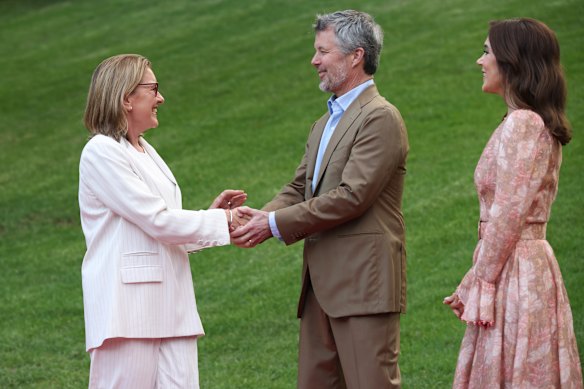 Jacinta Allan greets King Frederik and Queen Mary of Denmark