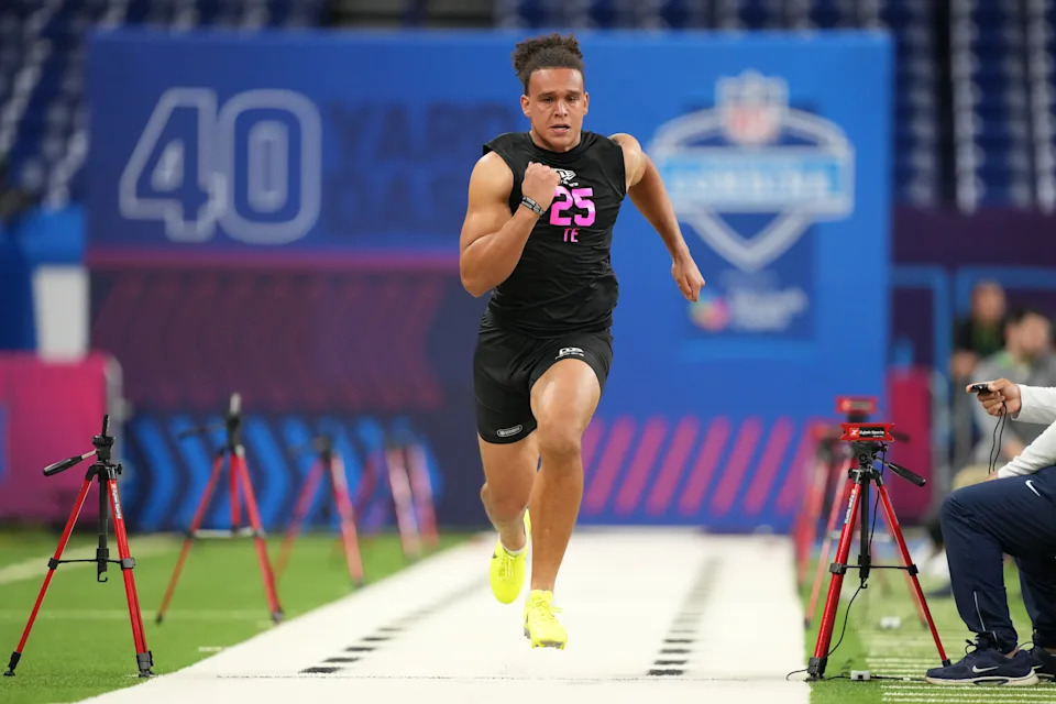 Vanderbilt tight end Eli Stowers during the NFL Scouting Combine at Lucas Oil Stadium in Indianapolis on Feb. 27, 2026.