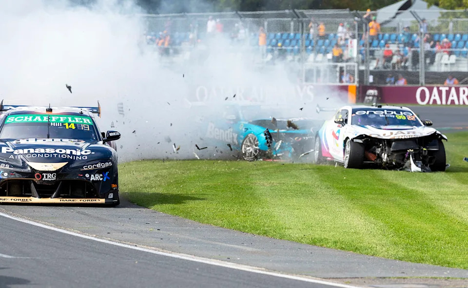 Cooper Murray, pictured here after suffering massive damage in the collision with Broc Feeney.