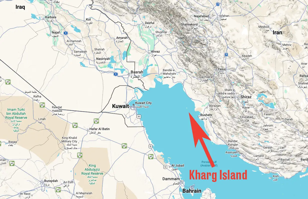 The US reportedly has plans to seize Kharg Island and block Iran's oil exports (Google Maps)