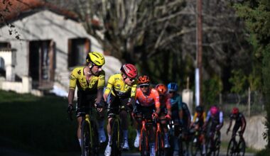 2026 Paris-Nice stage 5: Victor Campenaerts (l) leading Jonas Vingegaard shortly before the Dane attacks