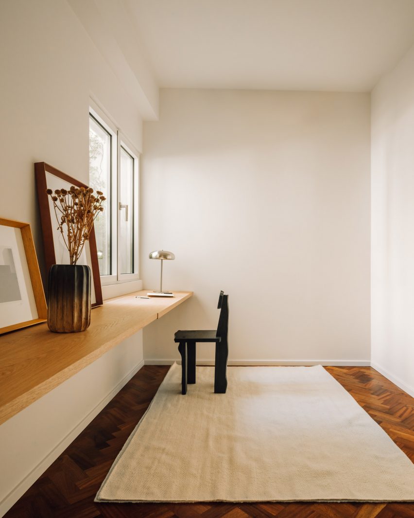 Office with wooden floor