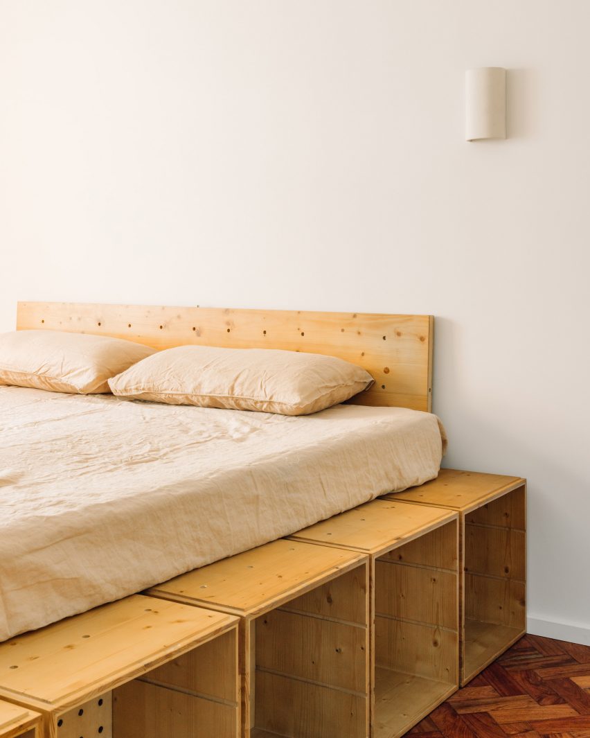 Bed on wooden crates
